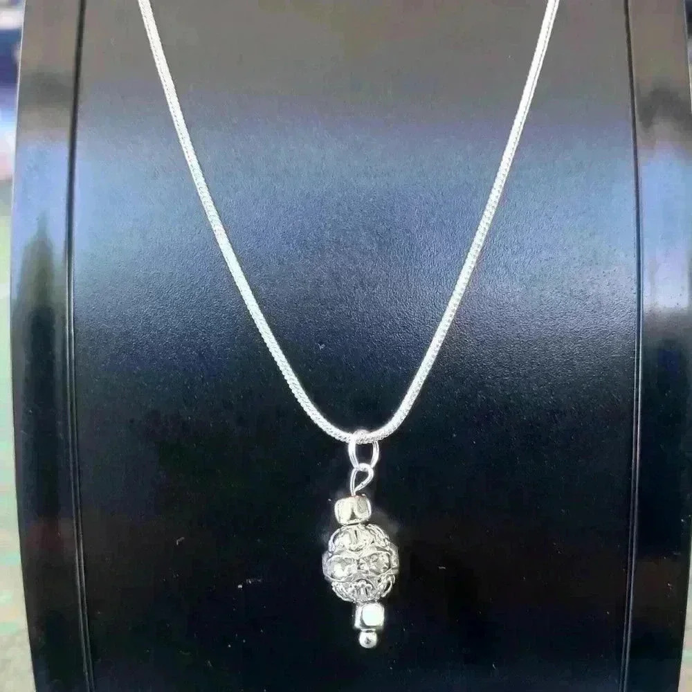 Silver Necklace with Rhinestone Charm